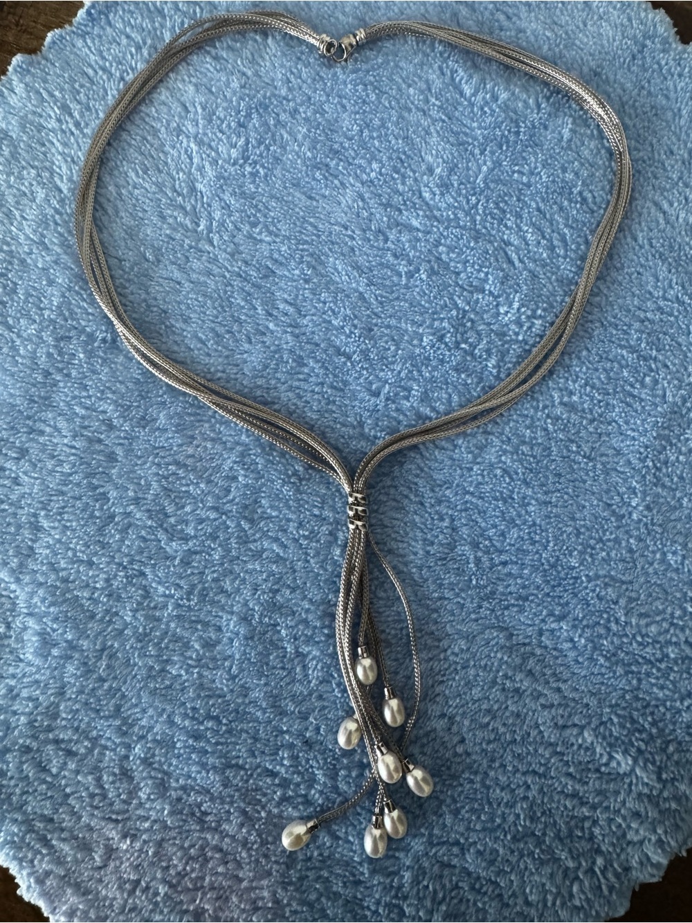 Authentic Mallorca Pearls: Silver and Pearl Multi-Strand Tassel Necklace